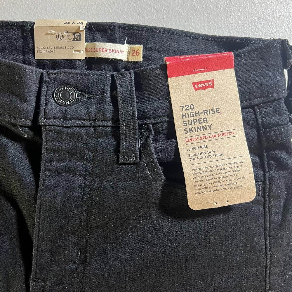 Levis NEW 720 High Rise Super Skinny Jeans Womens 26x28 Black Stellar Stretch